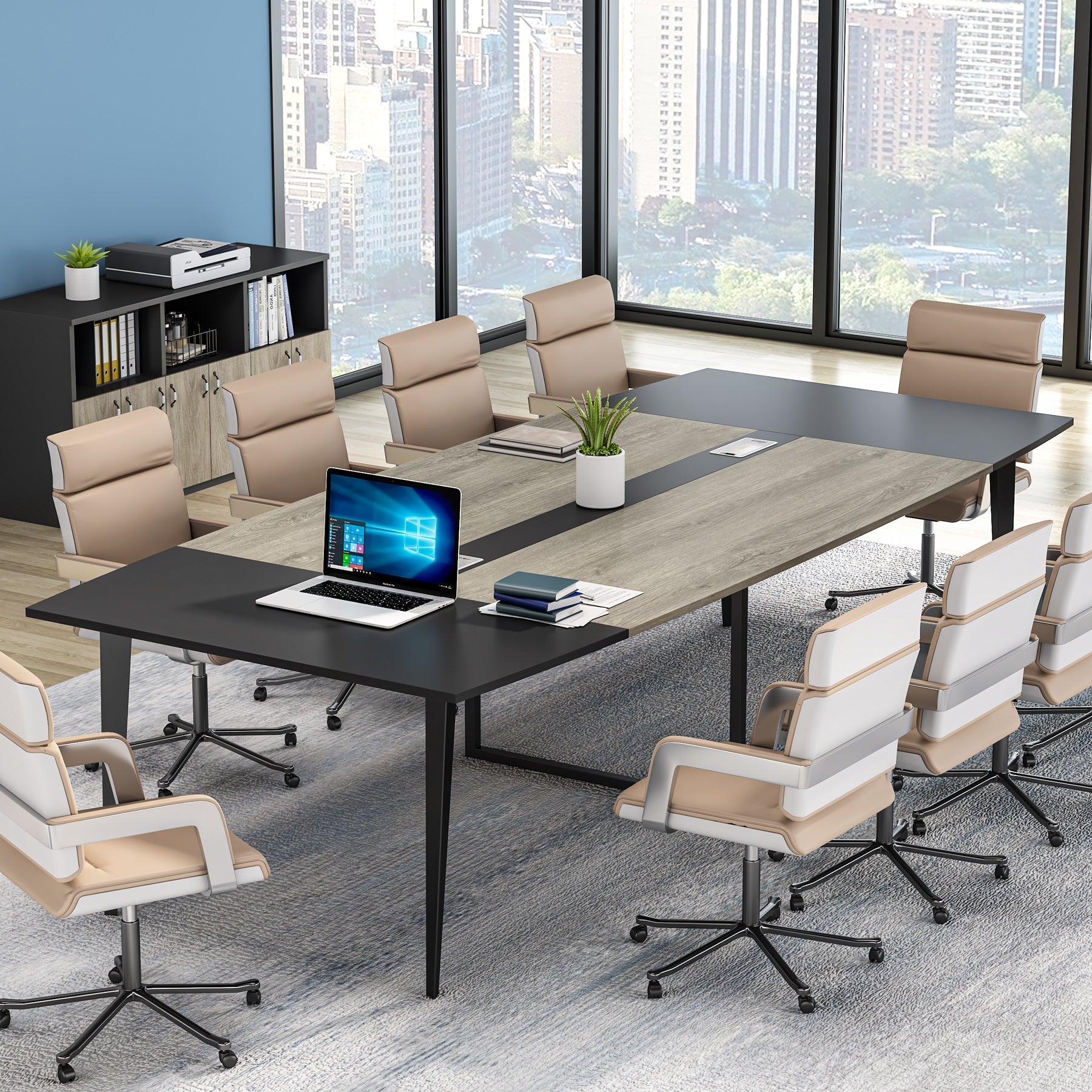 6FT / 8FT Conference Table, Modern Boat Shaped Meeting Table Tribesigns